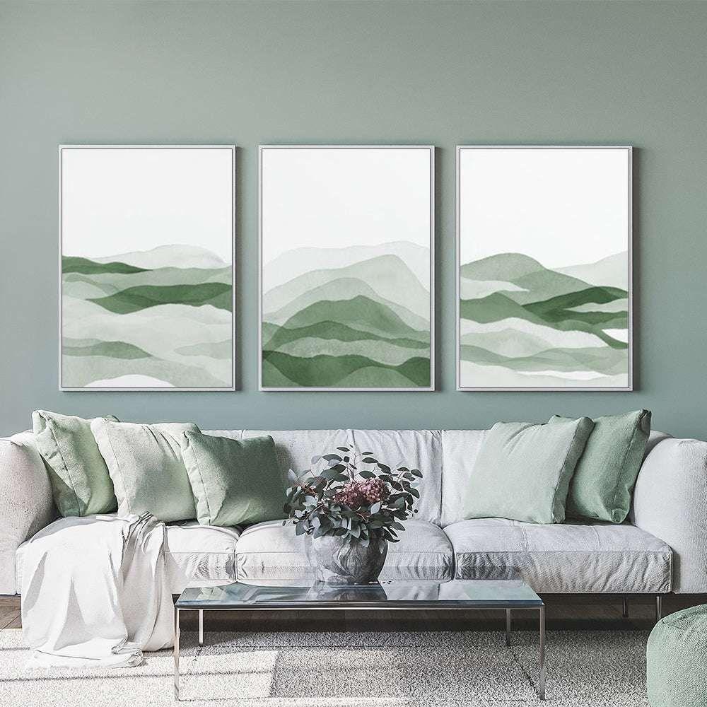 40cmx60cm Sage Green 3 Sets White Frame Canvas Wall Art - Magdasmall