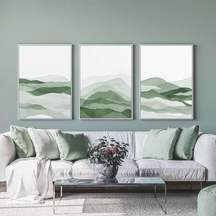 40cmx60cm Sage Green 3 Sets White Frame Canvas Wall Art - Magdasmall