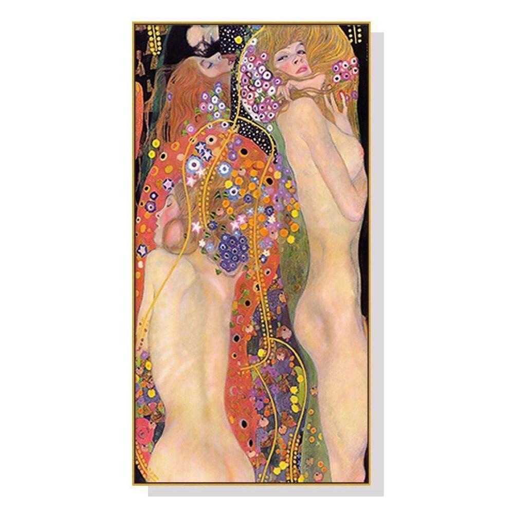 40cmx80cm Water Serpents By Gustav Klimt Gold Frame Canvas Wall Art - Magdasmall