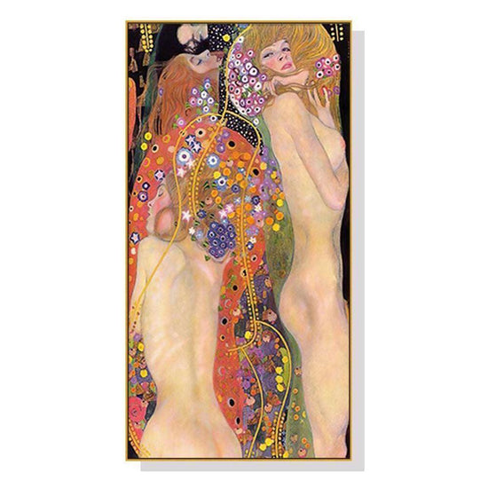 40cmx80cm Water Serpents By Gustav Klimt Gold Frame Canvas Wall Art - Magdasmall