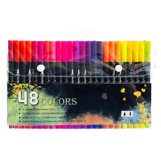 48-Color Dual-Head Brush and Fine Tip Marker Set - Vibrant Colors for Art and Craft Projects - Magdasmall