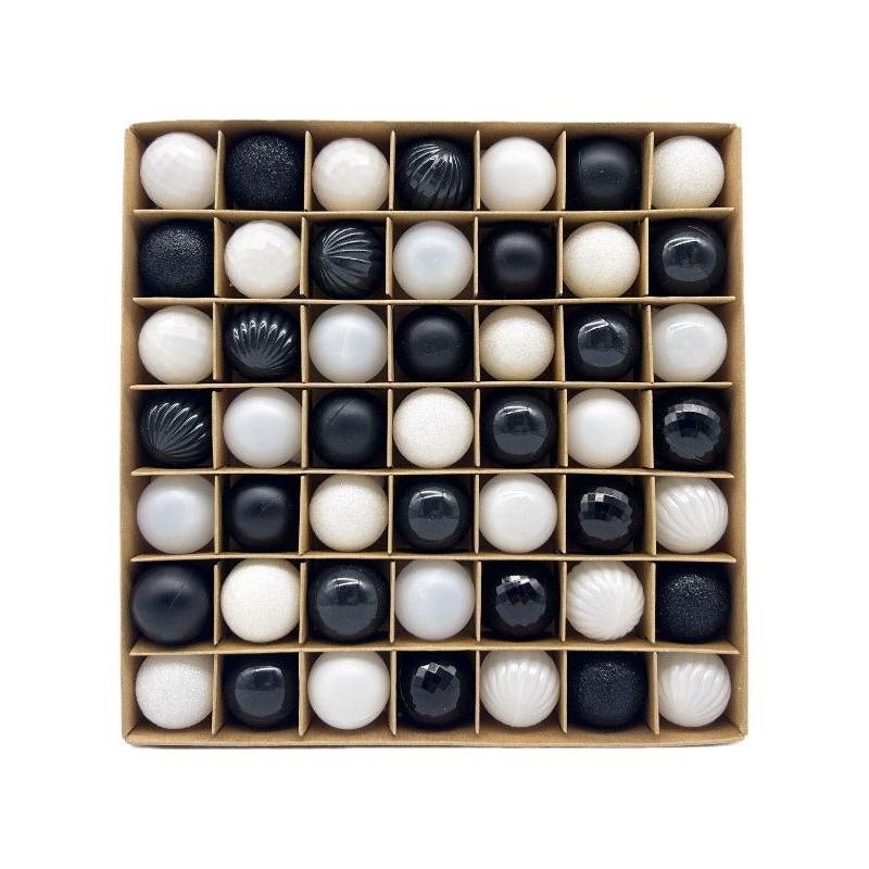 49-Piece Christmas Ornament Set - 3cm Black, White Baubles for Christmas Tree Decoration - Magdasmall