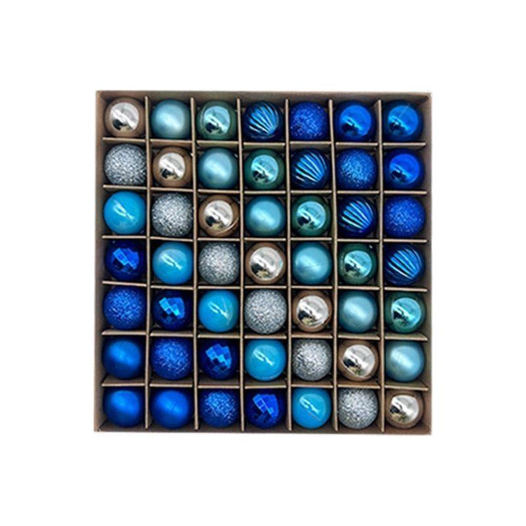 49-Piece Christmas Ornament Set - 3cm Blue, Silver Baubles for Christmas Tree Decoration - Magdasmall