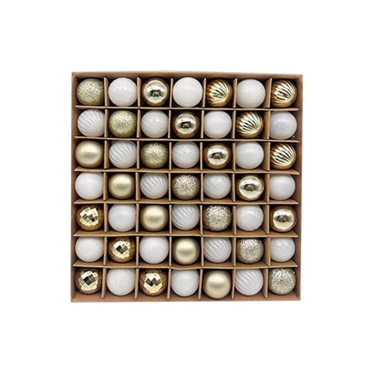 49-Piece Christmas Ornament Set - 3cm White, Gold Baubles for Christmas Tree Decoration - Magdasmall