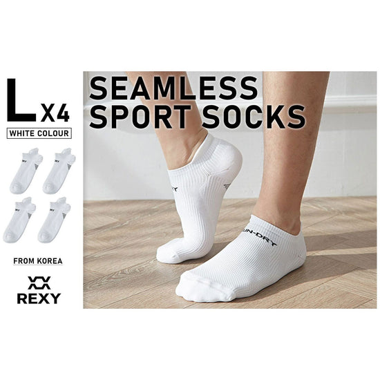 4X Rexy Seamless Sport Sneakers Socks Large Non-Slip Heel Tab WHITE - Magdasmall