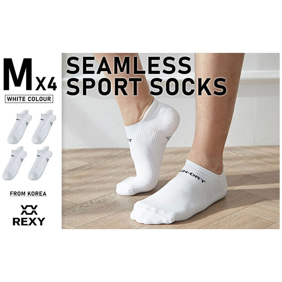 4X Rexy Seamless Sport Sneakers Socks Medium Non-Slip Heel Tab WHITE - Magdasmall