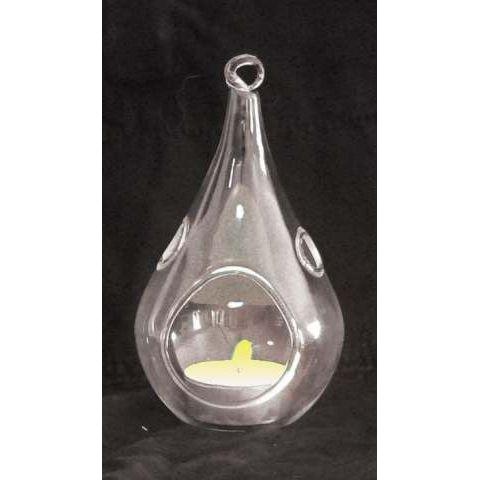 4 Pack of Hanging Clear Glass Tealight Candle Holder Tear Drop Pear Shape - 12cm High - Terrarium Plant Mini Garden Holder Decor - Magdasmall
