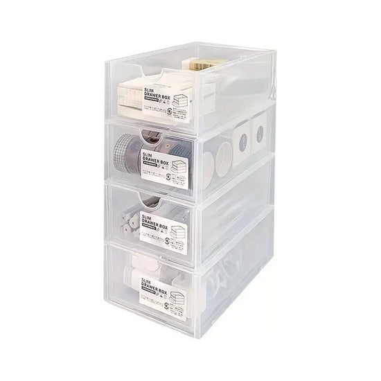 4 Pcs Set Stackable Desktop storage Box Drawer Transparent Plastic Stationery Cosmetic Organizer Box(Clear) - Magdasmall