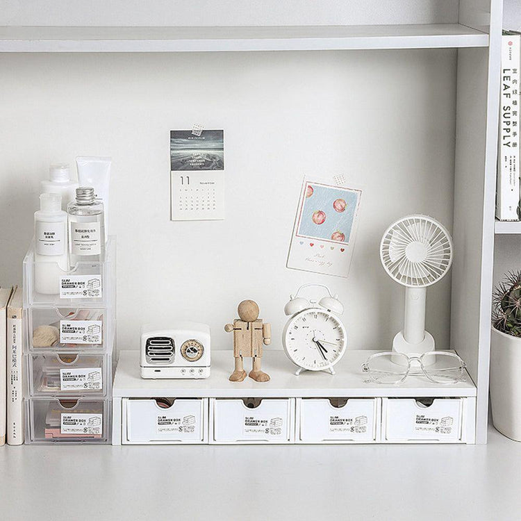 4 Pcs Set Stackable Desktop storage Box Drawer Transparent Plastic Stationery Cosmetic Organizer Box(Clear) - Magdasmall