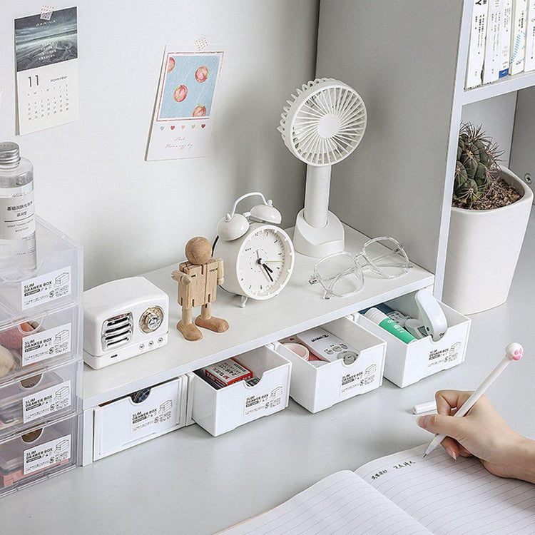 4 Pcs Set Stackable Desktop storage Box Drawer Transparent Plastic Stationery Cosmetic Organizer Box(Clear) - Magdasmall