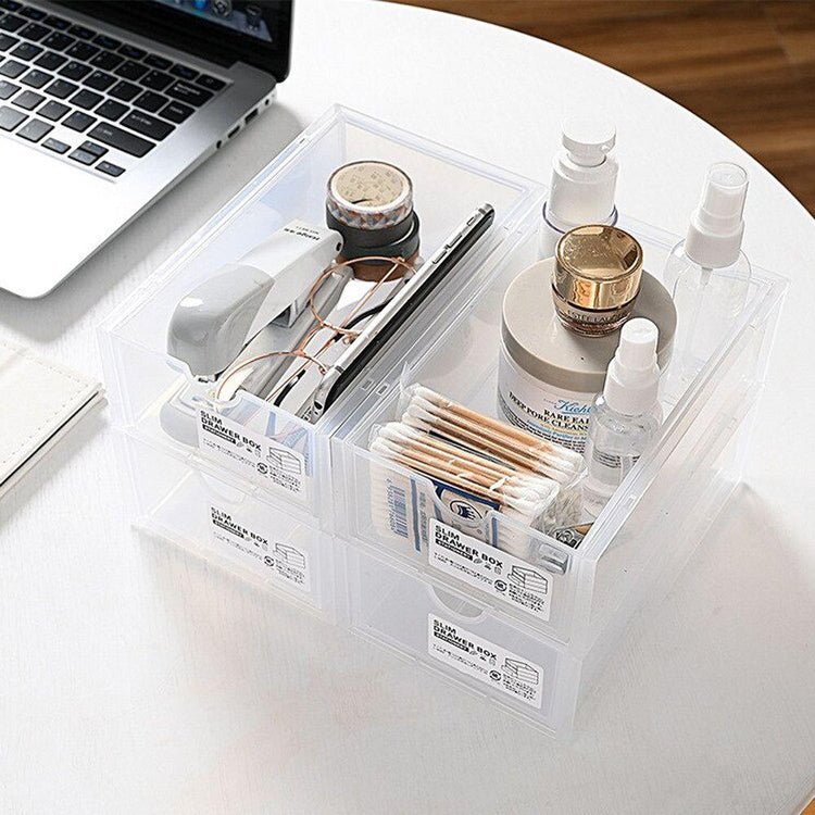 4 Pcs Set Stackable Desktop storage Box Drawer Transparent Plastic Stationery Cosmetic Organizer Box(Clear) - Magdasmall
