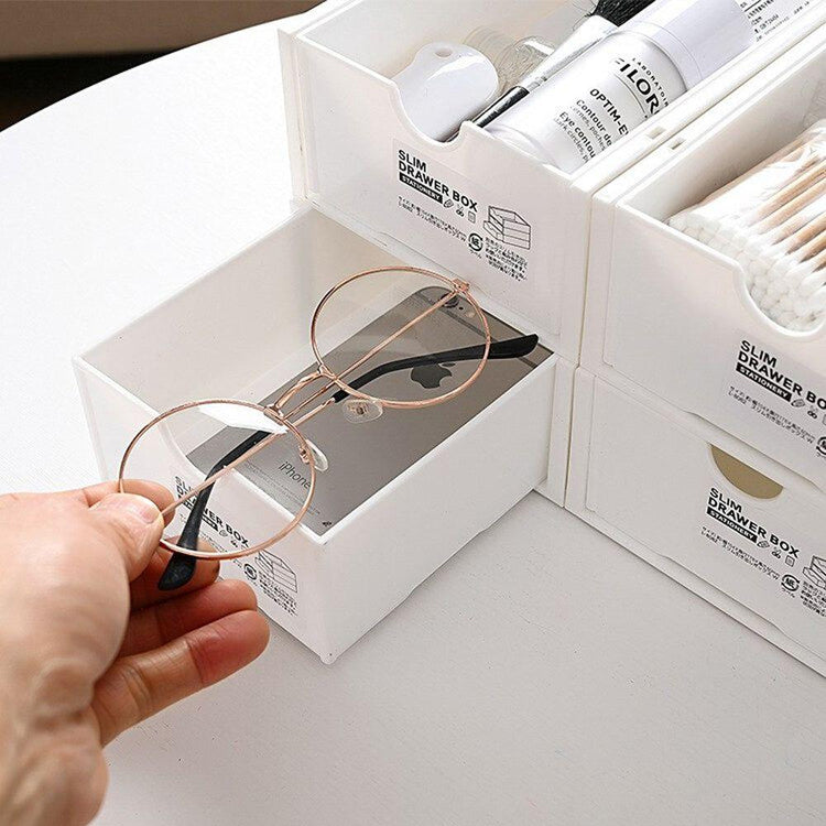 4 Pcs Set Stackable Desktop storage Box Drawer Transparent Plastic Stationery Cosmetic Organizer Box(Clear) - Magdasmall