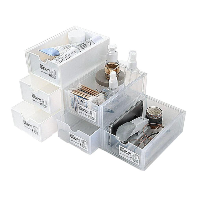 4 Pcs Set Stackable Desktop storage Box Drawer Transparent Plastic Stationery Cosmetic Organizer Box(Clear) - Magdasmall