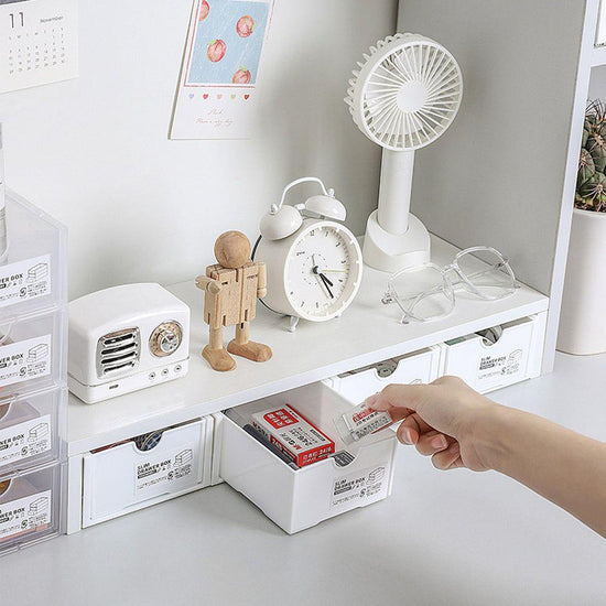 4 Pcs Set Stackable Desktop storage Box Drawer Transparent Plastic Stationery Cosmetic Organizer Box(White) - Magdasmall