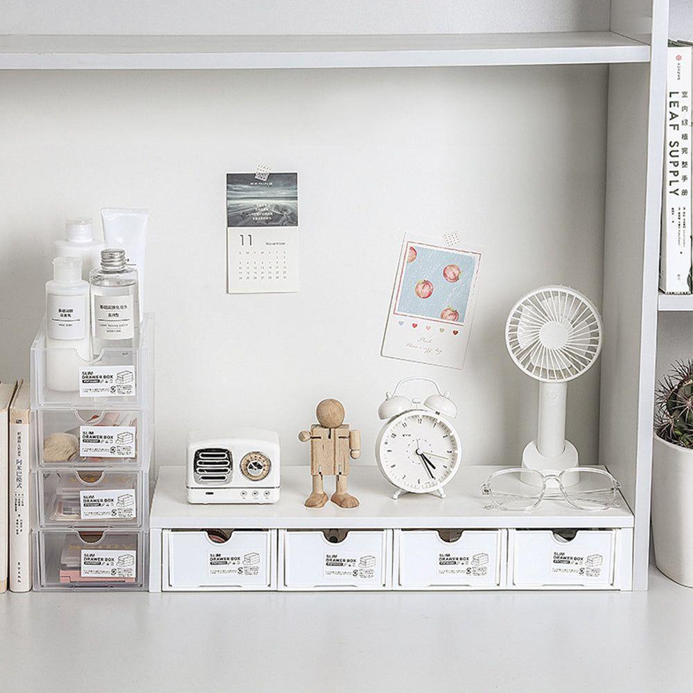 4 Pcs Set Stackable Desktop storage Box Drawer Transparent Plastic Stationery Cosmetic Organizer Box(White) - Magdasmall