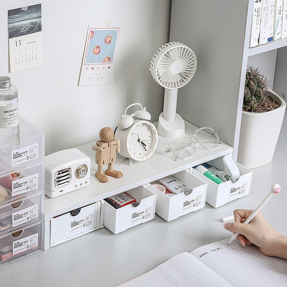 4 Pcs Set Stackable Desktop storage Box Drawer Transparent Plastic Stationery Cosmetic Organizer Box(White) - Magdasmall