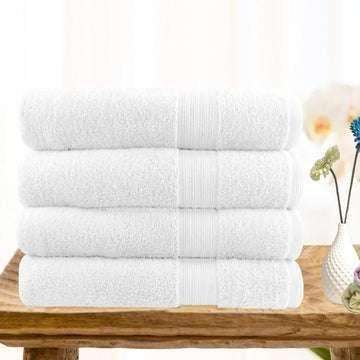 4 piece ultra light cotton bath towels in white - Magdasmall