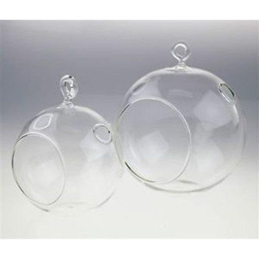 4 x Hanging Clear Glass Ball Tealight Candle Holder  - 10cm Diameter / High - Wedding Globe Decoration Terrarium Succulent Plant Mini Garden Holder Decor Craft Gift - Magdasmall