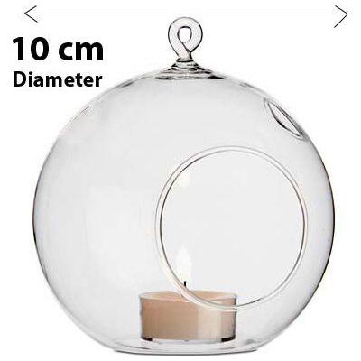 4 x Hanging Clear Glass Ball Tealight Candle Holder  - 10cm Diameter / High - Wedding Globe Decoration Terrarium Succulent Plant Mini Garden Holder Decor Craft Gift - Magdasmall