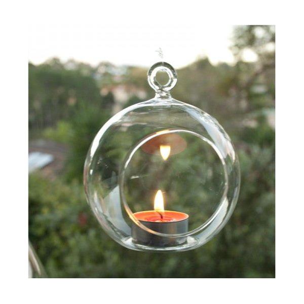 4 x Hanging Clear Glass Ball Tealight Candle Holder  - 8cm Diameter / High - Wedding Globe Decoration Terrarium Succulent Plant Mini Garden Holder Decor Craft Gift - Magdasmall
