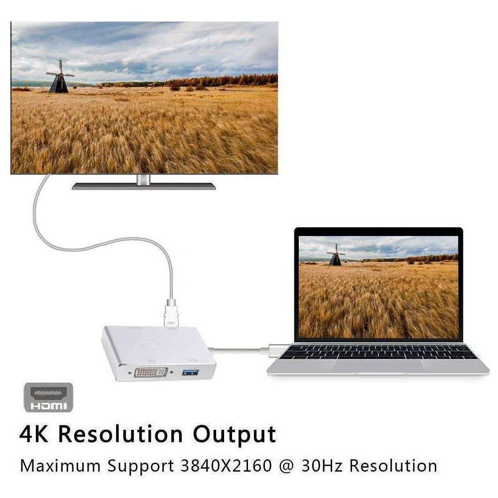 4in1 USB 3.1 Type-C Hub to HDMI Video Adapter 4K Male to Female Converter - Magdasmall