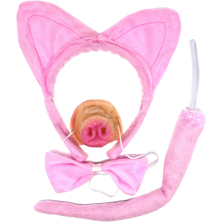 4pcs PIGGY SET Party Costume Accessories Animal Headband Bow Tie Nose Halloween - Magdasmall