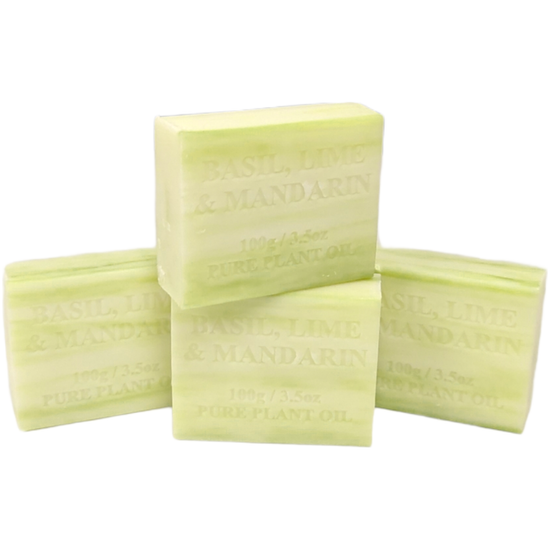 4x 100g Plant Oil Soap Basil Lime Mandarin Scent Pure Natural Vegetable Base Bar - Magdasmall