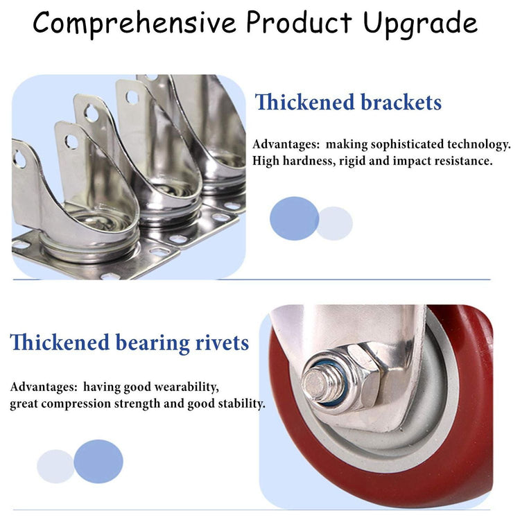 4x 3 inch Heavy Duty 2x Fixed + 2x Swivel Casters Load 300kg Castor Caster Wheels Swivel Casters with Brakes - Magdasmall