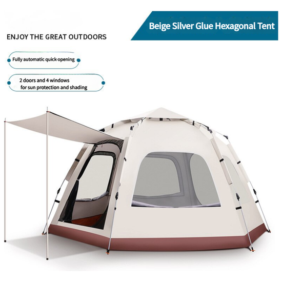 5-8 Person Hexagonal Camping Tent | Double-Layer Silver Coated Waterproof Shelter with Awning (280*280*158cm) - Magdasmall