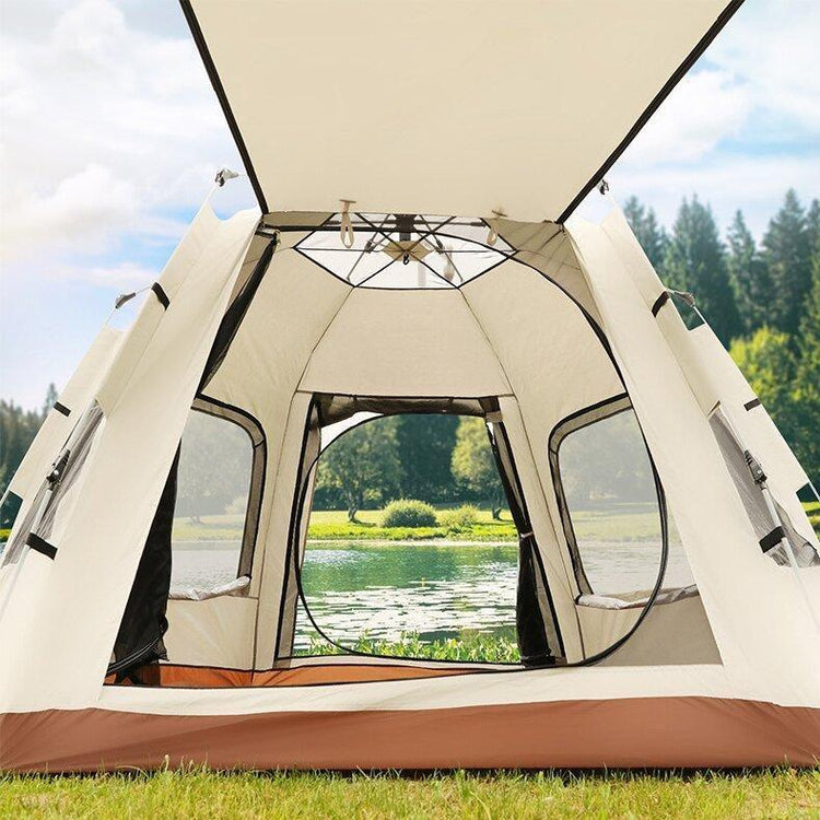 5-8 Person Hexagonal Camping Tent | Double-Layer Silver Coated Waterproof Shelter with Awning (280*280*158cm) - Magdasmall