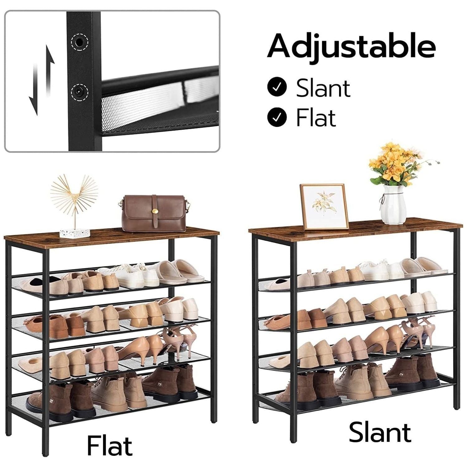 5-Tier Shoe Rack, Industrial Shoe Organizer Storage Bench - Magdasmall