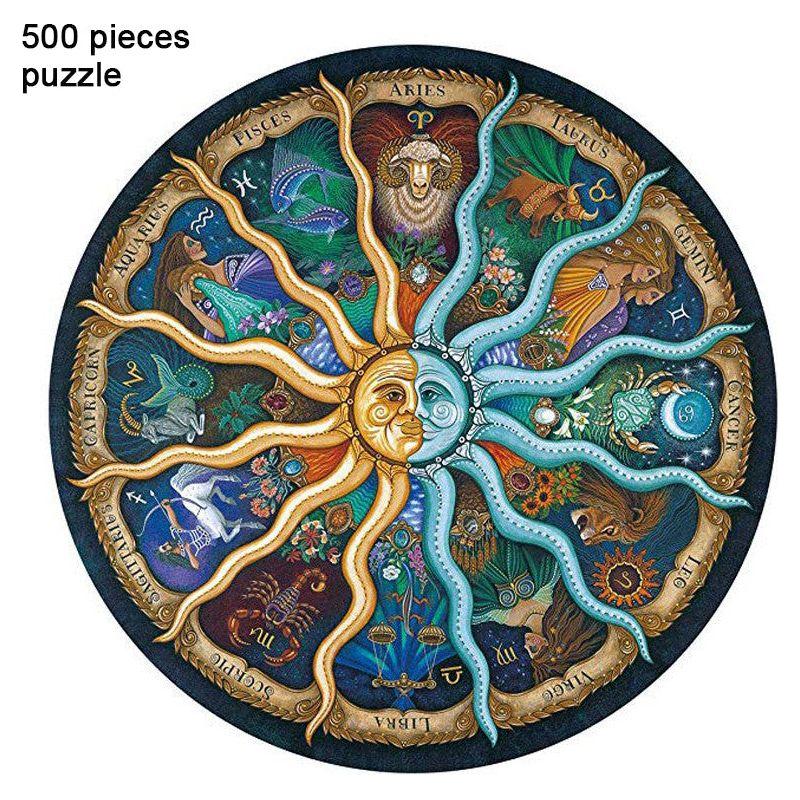 500 Piece Zodiac Circle Jigsaw Puzzle - Colorful Astrology Sun and Moon Jigsaw Puzzle for Adults and Kids - Magdasmall