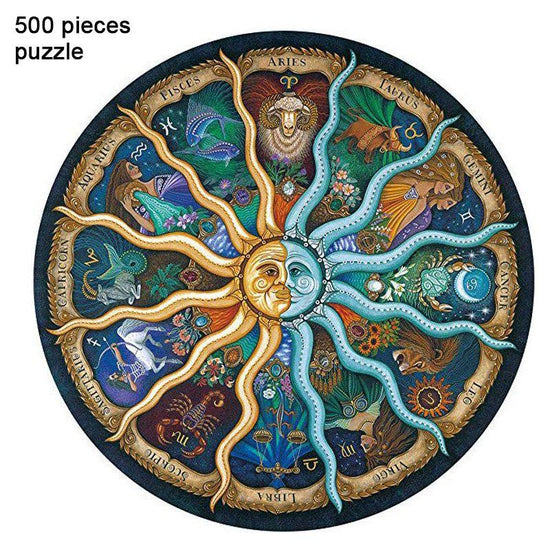 500 Piece Zodiac Circle Jigsaw Puzzle - Colorful Astrology Sun and Moon Jigsaw Puzzle for Adults and Kids - Magdasmall