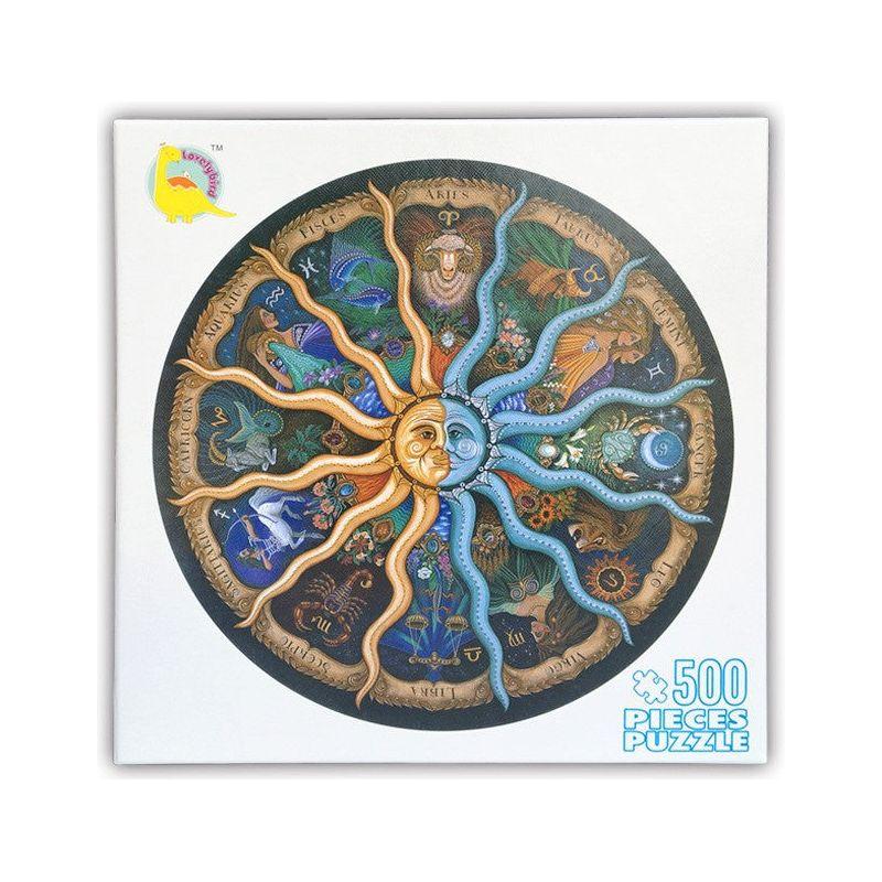 500 Piece Zodiac Circle Jigsaw Puzzle - Colorful Astrology Sun and Moon Jigsaw Puzzle for Adults and Kids - Magdasmall