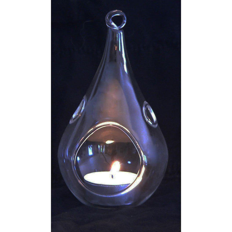 50 Wholesale Pack of Hanging Clear Glass Tealight Candle Holder Tear Drop Pear Shape - 12cm High - Terrarium Plant Mini Garden Holder Decor - Magdasmall