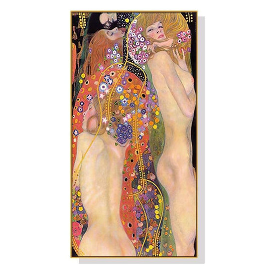 50cmx100cm Water Serpents By Gustav Klimt Gold Frame Canvas Wall Art - Magdasmall