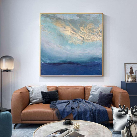 50cmx50cm Abstract gold blue square size Gold Frame Canvas Wall Art - Magdasmall