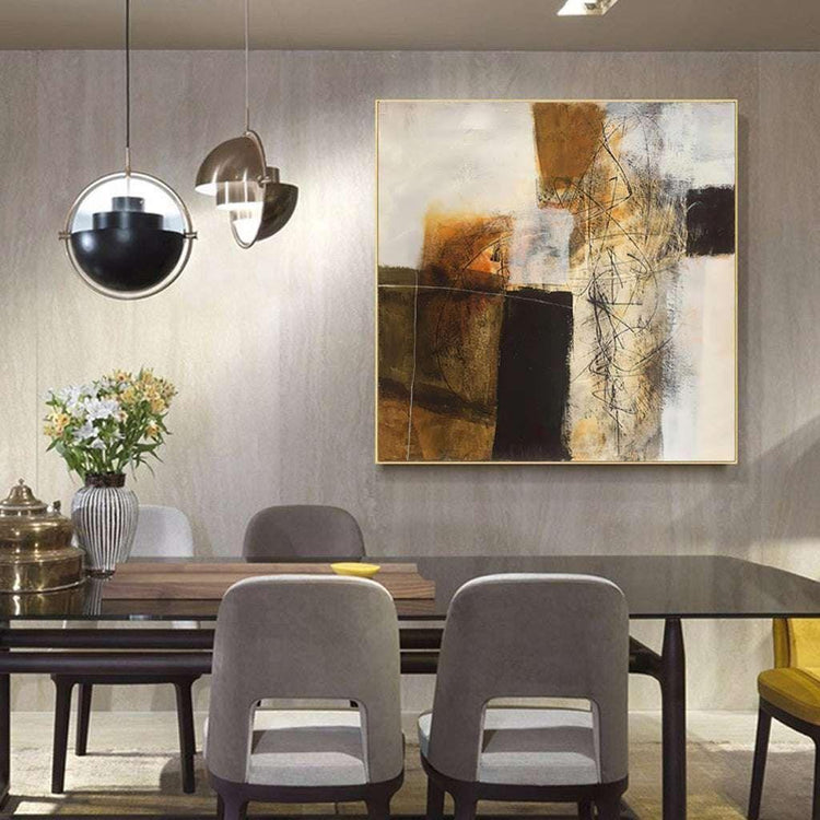 50cmx50cm Abstract gold brown painting style Gold Frame Canvas Wall Art - Magdasmall