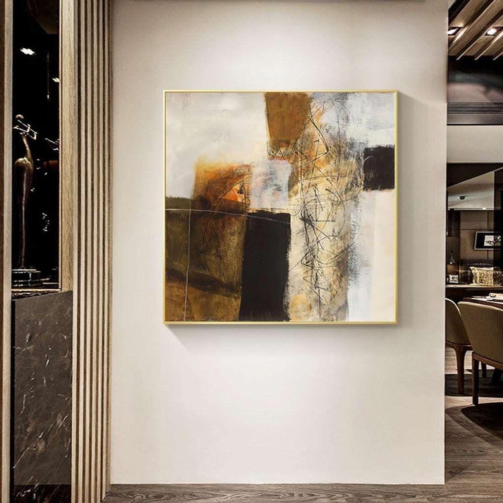 50cmx50cm Abstract gold brown painting style Gold Frame Canvas Wall Art - Magdasmall