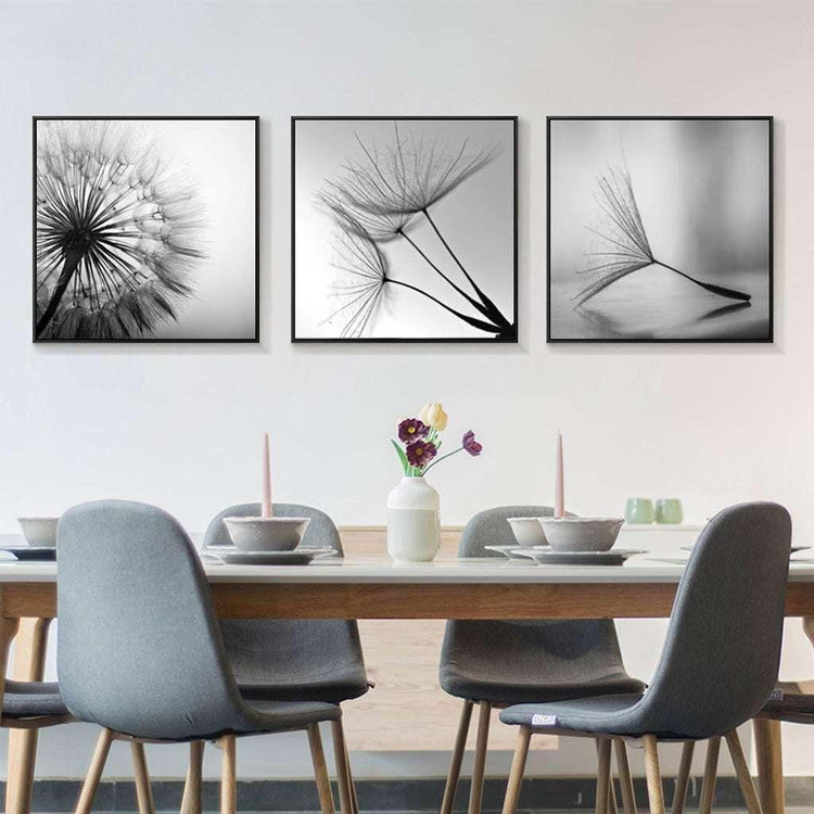 50cmx50cm Botanical dandelions 3 Sets Black Frame Canvas Wall Art - Magdasmall