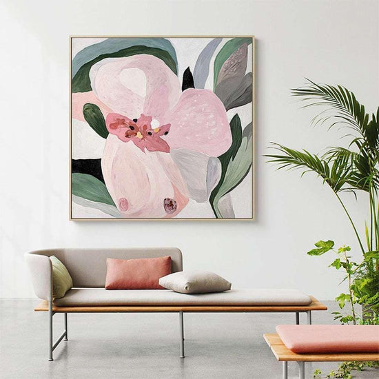 50cmx50cm Floral Hand Painting Style Wood Frame Canvas Wall Art - Magdasmall