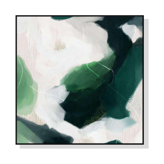50cmx50cm French Abstract Green Black Frame Canvas Wall Art - Magdasmall
