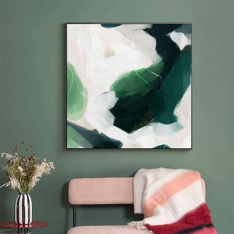 50cmx50cm French Abstract Green Black Frame Canvas Wall Art - Magdasmall
