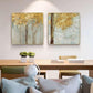 50cmx50cm Golden Leaves 2 Sets Gold Frame Canvas Wall Art - Magdasmall