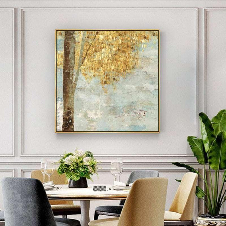 50cmx50cm Golden Leaves 2 Sets Gold Frame Canvas Wall Art - Magdasmall