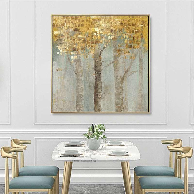 50cmx50cm Golden Leaves 2 Sets Gold Frame Canvas Wall Art - Magdasmall