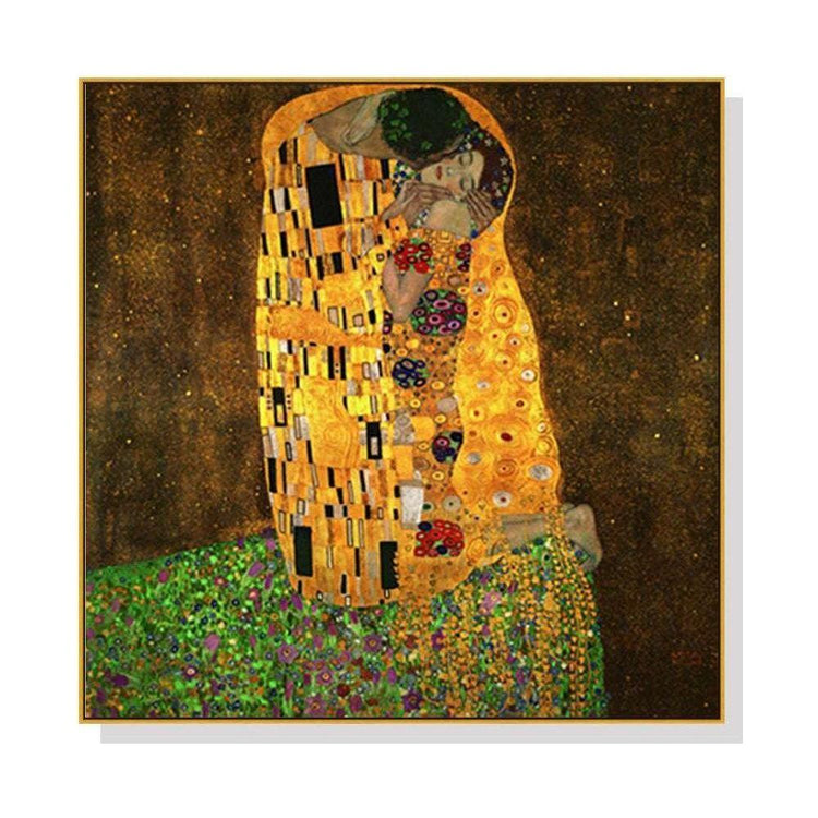 50cmx50cm Kissing by Gustav Klimt Gold Frame Canvas Wall Art - Magdasmall