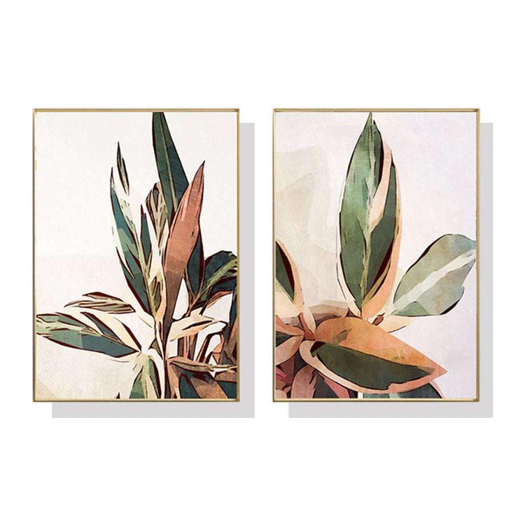 50cmx70cm Botanical Leaves 2 Sets Gold Frame Canvas Wall Art - Magdasmall