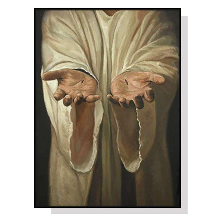 50cmx70cm Jesus Nail Hand Black Frame Canvas Wall Art - Magdasmall