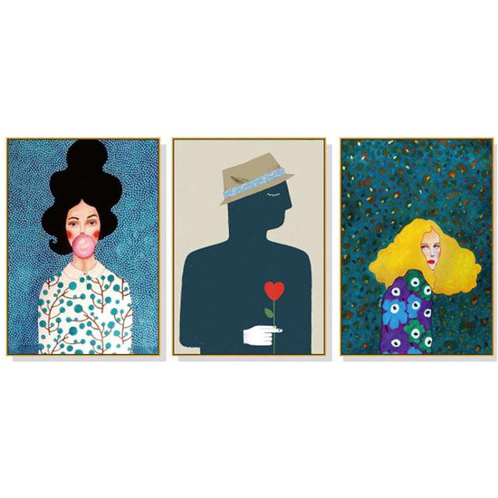 50cmx70cm Modern Figure 3 Sets Gold Frame Canvas Wall Art - Magdasmall